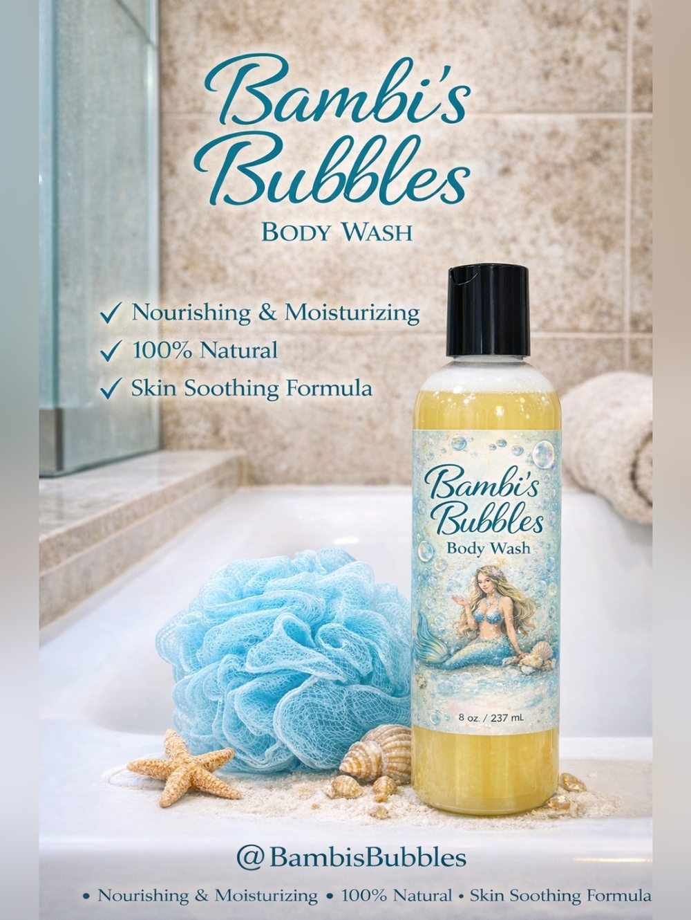 New Recipe! MADE TO ORDER! Hand Crafted Body Wash 8oz Includes A Loofah